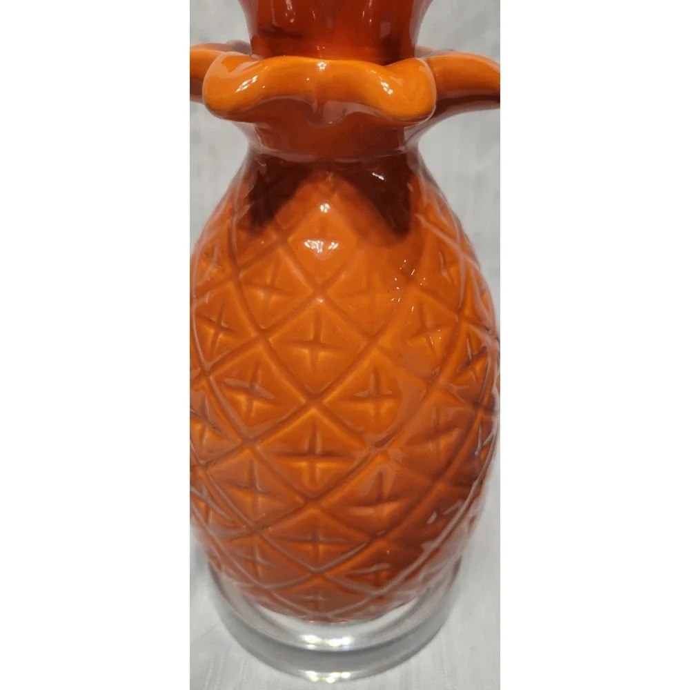 Vintage 70s Look Orange Pineapple Table Lamp with Shade Ceramic Glossy Finish